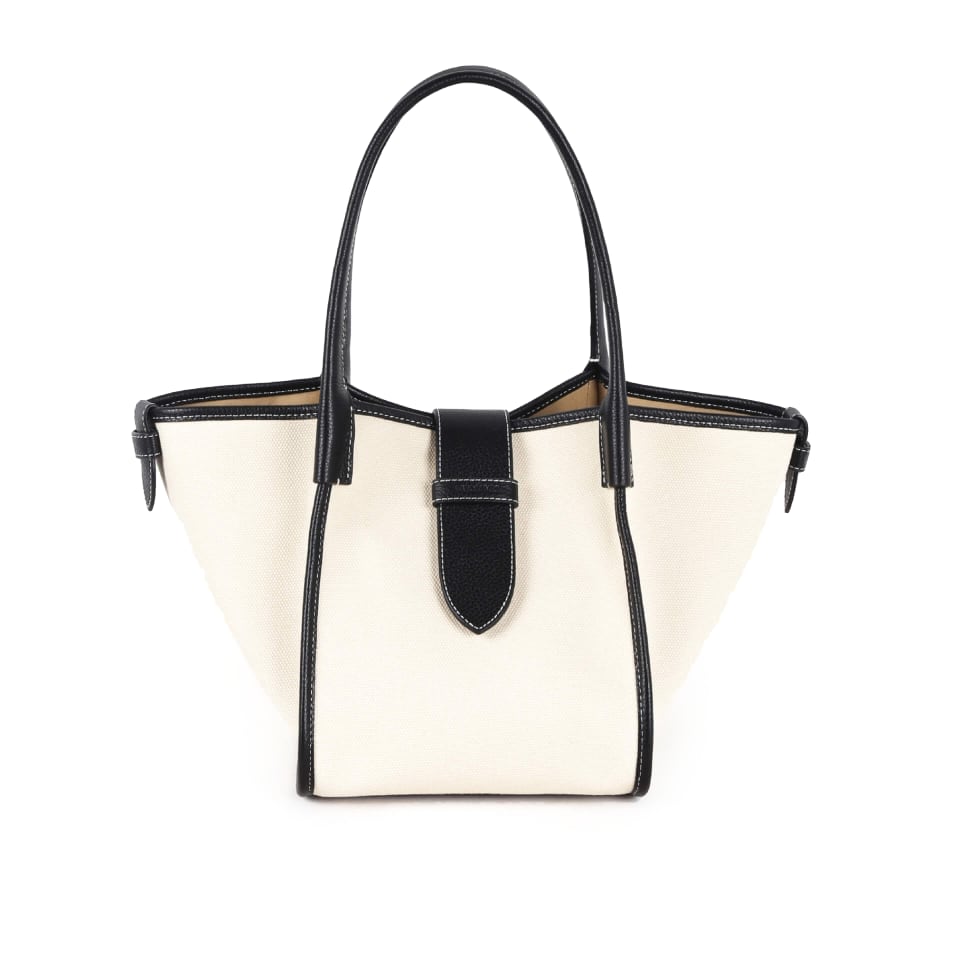 Classic Large Square Commuter Tote Bag | Top Handle Bag in Canvas & Leather _ Black