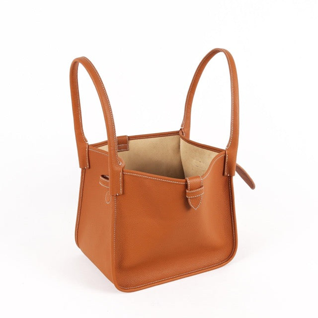 Mini Square Commuter Tote Bag | Top Handle Bag in Leather _ Brown