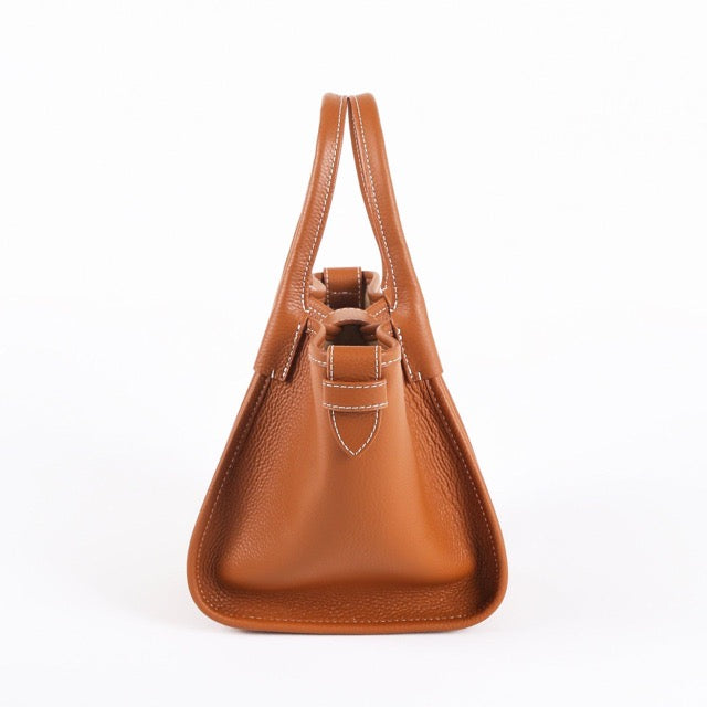 Mini Square Commuter Tote Bag | Top Handle Bag in Leather _ Brown