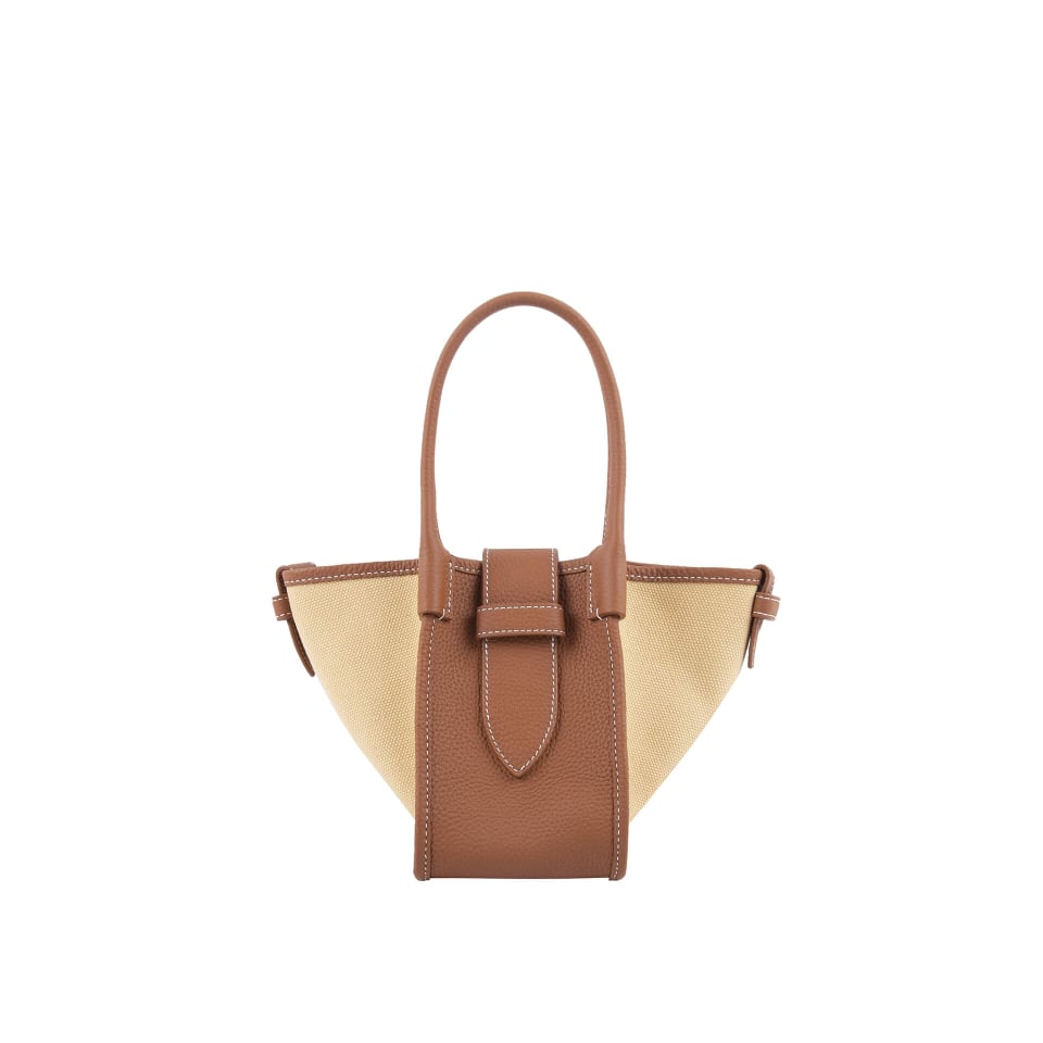 Mini Square Commuter Tote Bag | Top Handle Bag in Canvas & Leather _ Brown
