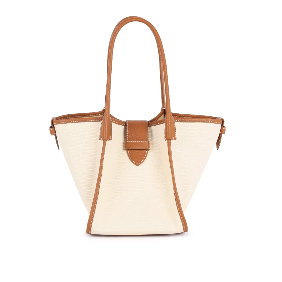Classic Large Square Commuter Tote Bag | Top Handle Bag in Canvas & Leather _ Brown