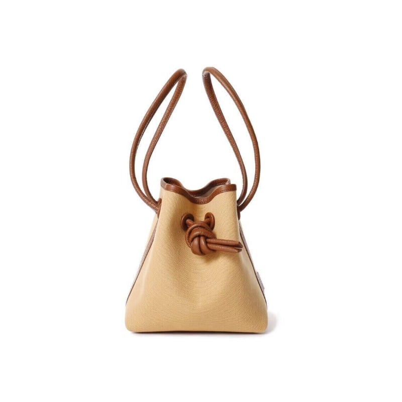 Bond Mini Drawstring Bucket Bag | Top Handle Bag in Canvas & Leather
