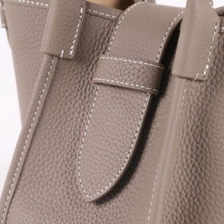 Mini Square Commuter Tote Bag | Top Handle Bag in Leather _ Grey