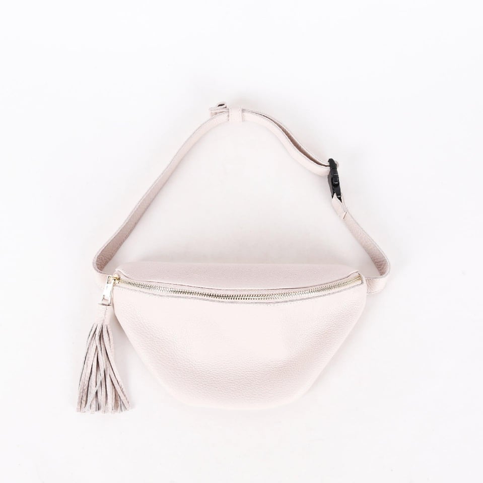 White Top Grain Cow Leather Fanny Pack | Anti Theft Body Bag